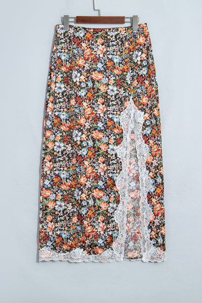 Multicolour Cheetah Print Trim Split Long Western Skirt