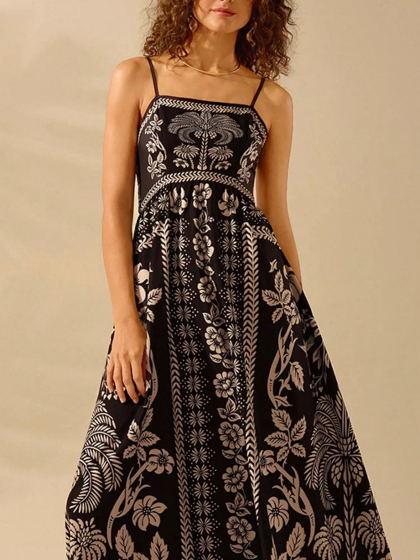 YSONA Floral Print Spaghetti Strap Maxi Dress — detail view | Women's Dress | Shop YSONA