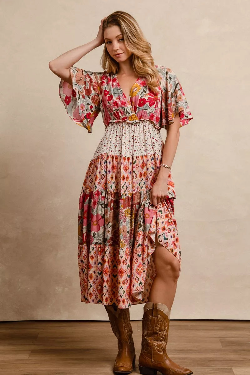 YSONA BiBi Floral Print Mix and Match Midi Dress — detail view | Women's Dress | Shop YSONA