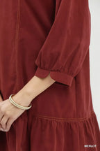 YSONA Umgee Corduroy Contrast Trim Tiered Babydoll Dress — model wearing | Women's Dress | Shop YSONA