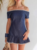 YSONA Lace Detail Off Shoulder Mini Dress — front view | Women's Dress | Shop YSONA