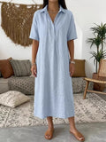 YSONA Full Size Button Detail Half Sleeve Dress Plus Size — front view | Women's Dress