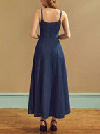 YSONA Square Neck A-Line Denim Dress — detail view | Women's Dress | Shop YSONA