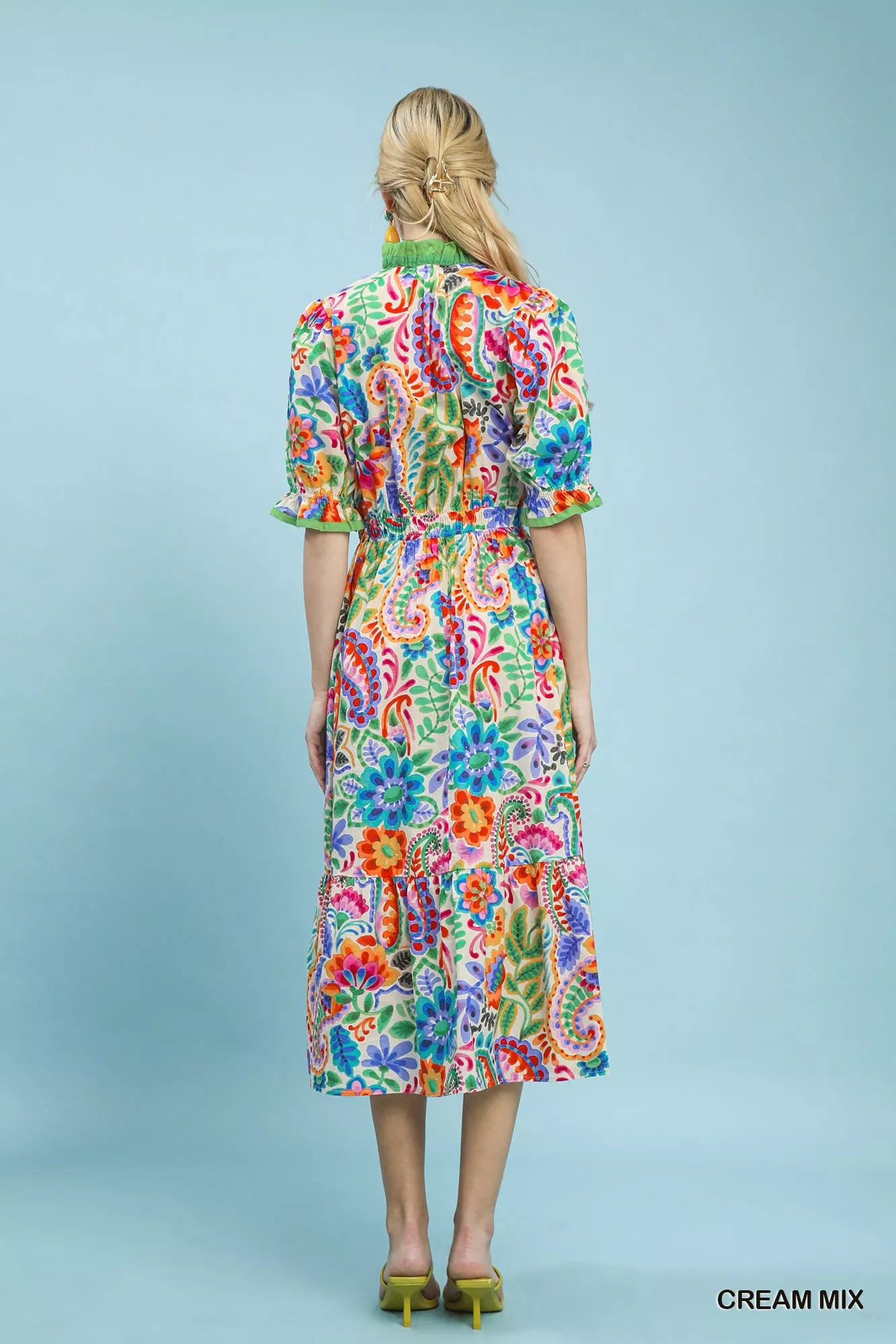 YSONA Umgee Mix Floral Midi Dress with Ruffle Trim — side view | Women's Dress | Shop YSONA