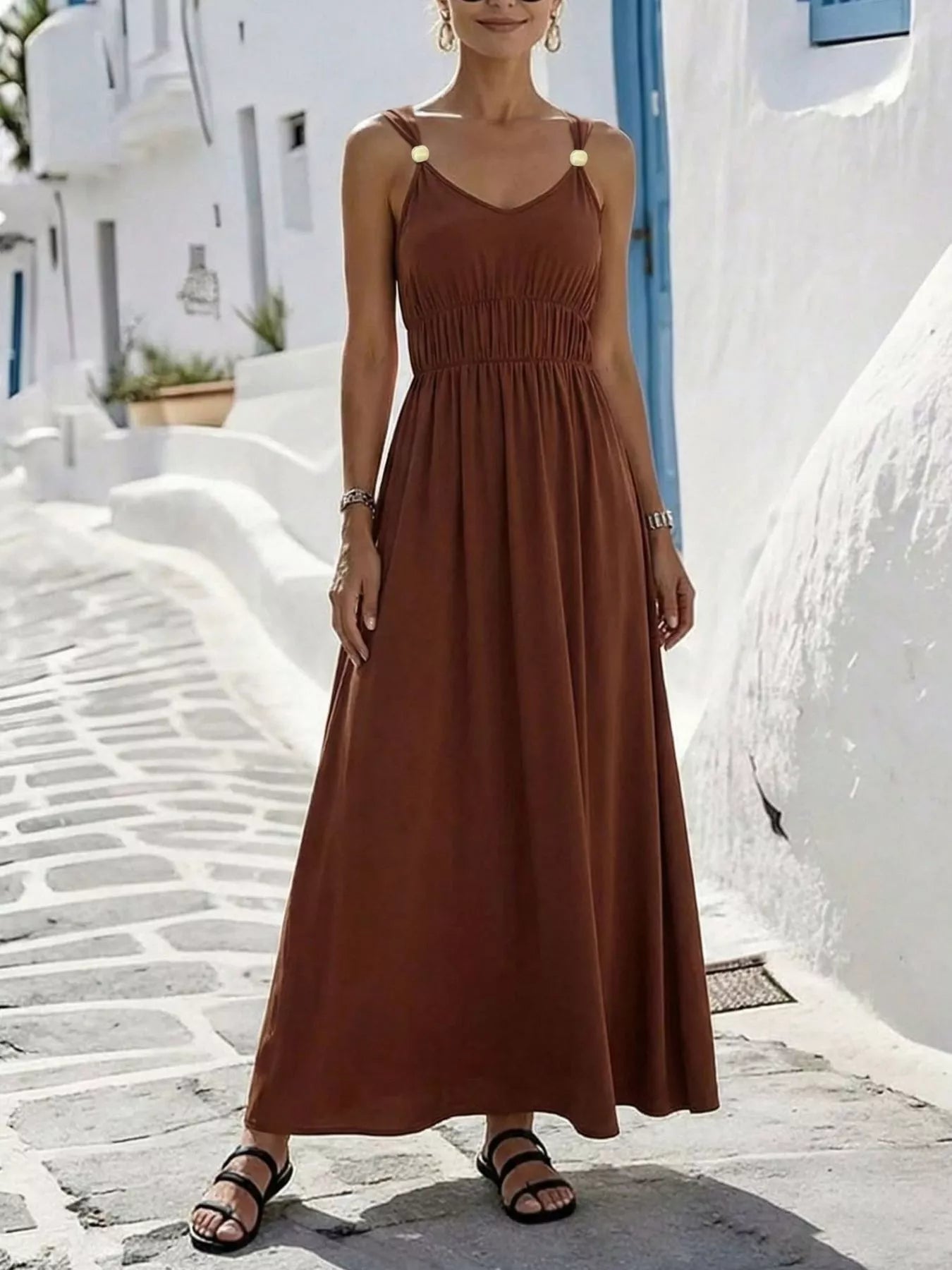 YSONA V-Neck Sleeveless Maxi Dress — back view | Women's Dress | Shop YSONA
