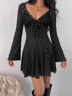 YSONA Polka Dot Lace Trimmed V-Neck Mini Dress — side view | Women's Dress | Shop YSONA