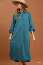 YSONA Umgee Collared Button Detail Relaxed Midi Dress — model wearing | Women's Dress | Shop YSONA