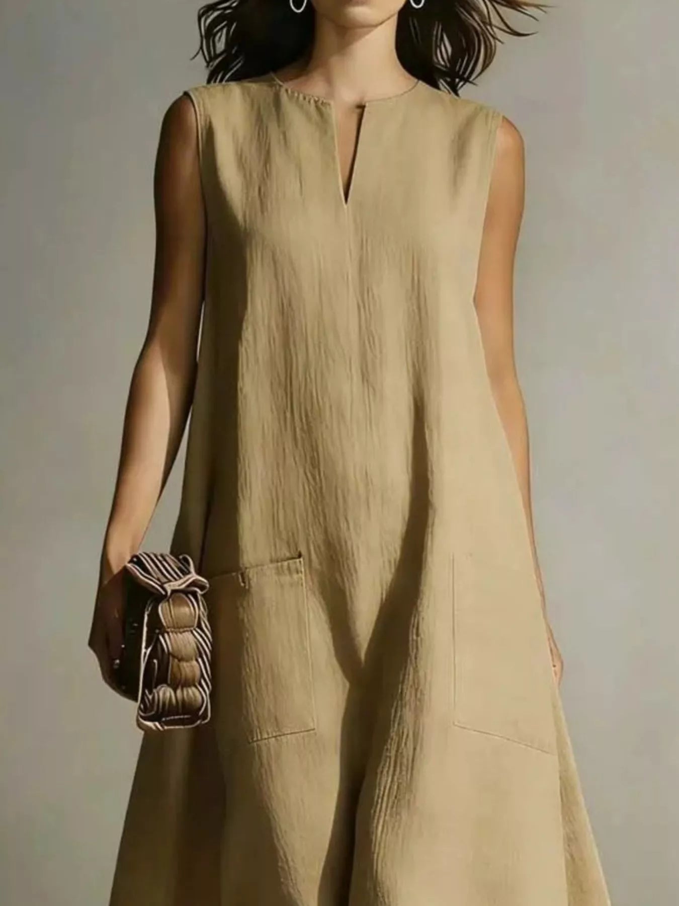 YSONA Full Size Notched Sleeveless Maxi Dress Plus Size — model wearing | Women's Dress | Shop YSONA