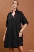YSONA Umgee Floral Textured Jacquard V-Neck Dress — front view | Women's Dress | Shop YSONA