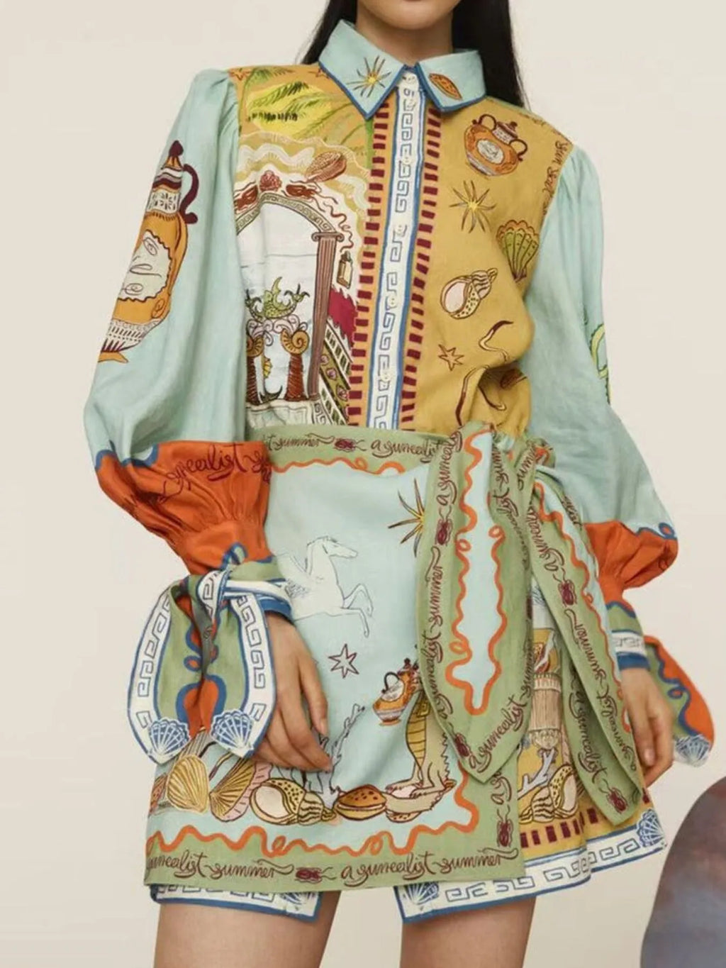 YSONA Printed Long Sleeve Shirt Dress — model wearing | Women's Dress | Shop YSONA