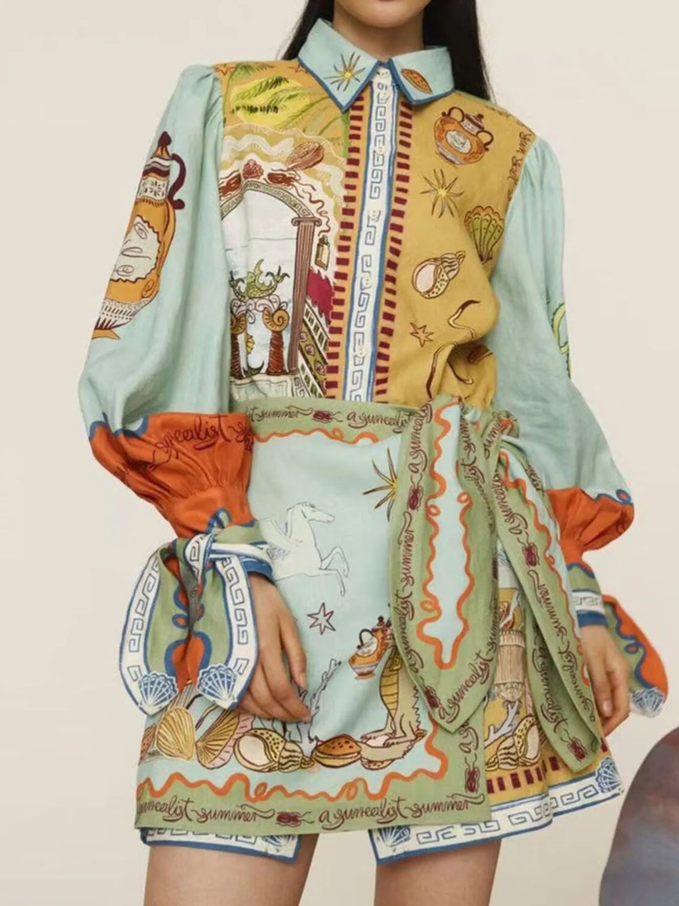 YSONA Printed Long Sleeve Shirt Dress — model wearing | Women's Dress | Shop YSONA