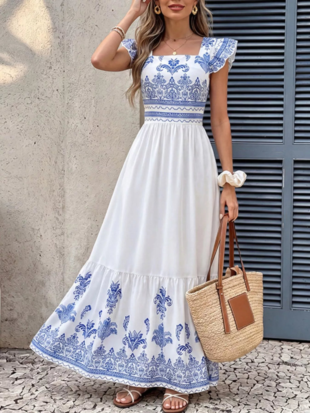 YSONA Printed Square Neck Maxi Dress — front view | Women's Dress | Shop YSONA