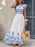 YSONA Printed Square Neck Maxi Dress — front view | Women's Dress | Shop YSONA