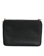 Dolce & Gabbana Black Grain Leather Logo Plaque Clutch Bag