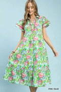 YSONA Umgee Bold Mixed Floral Tiered Midi Dress — front view | Women's Dress | Shop YSONA