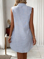 YSONA Sleeveless Striped Button Detail Shirt Dress — detail view | Women's Dress | Shop YSONA
