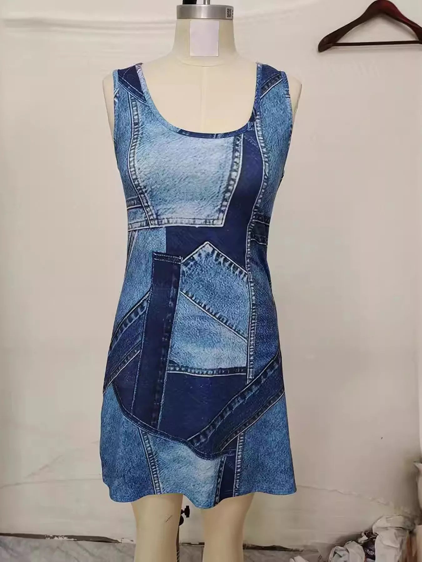YSONA Patchwork Denim Sleeveless Dress — side view | Women's Dress | Shop YSONA