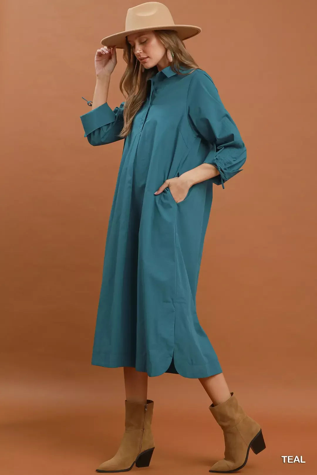 YSONA Umgee Collared Button Detail Relaxed Midi Dress — back view | Women's Dress | Shop YSONA