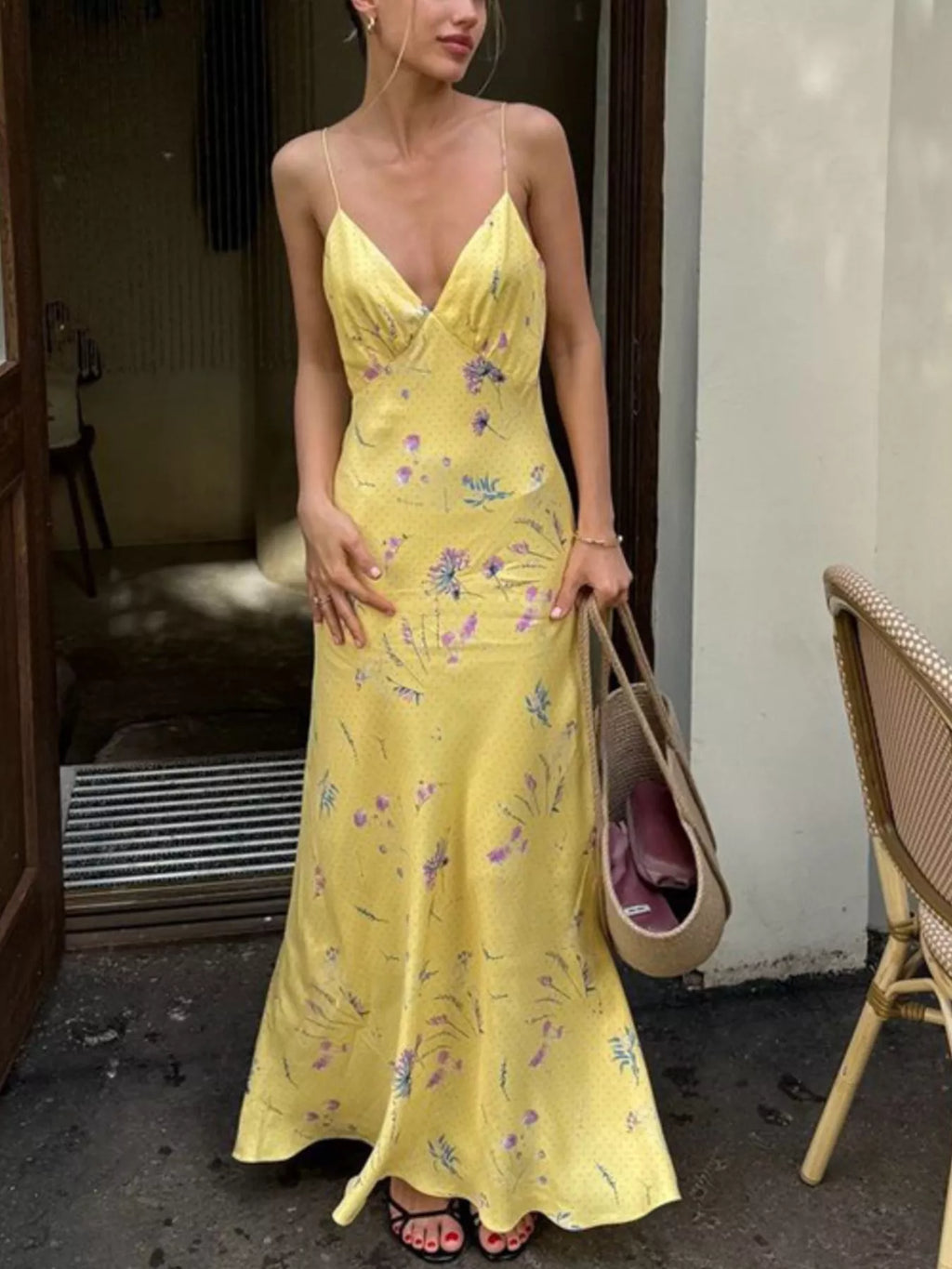 YSONA Floral Spaghetti Straps Maxi Dress — front view | Women's Dress | Shop YSONA
