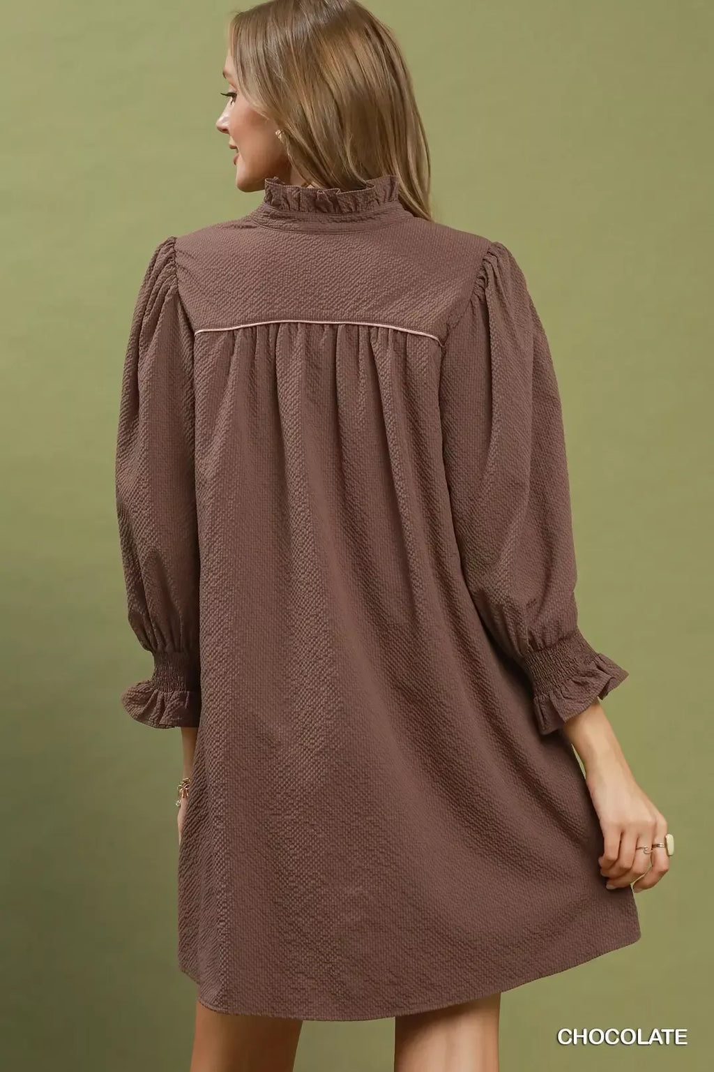 YSONA Umgee Textured Puff Sleeve Mini Dress — side view | Women's Dress | Shop YSONA