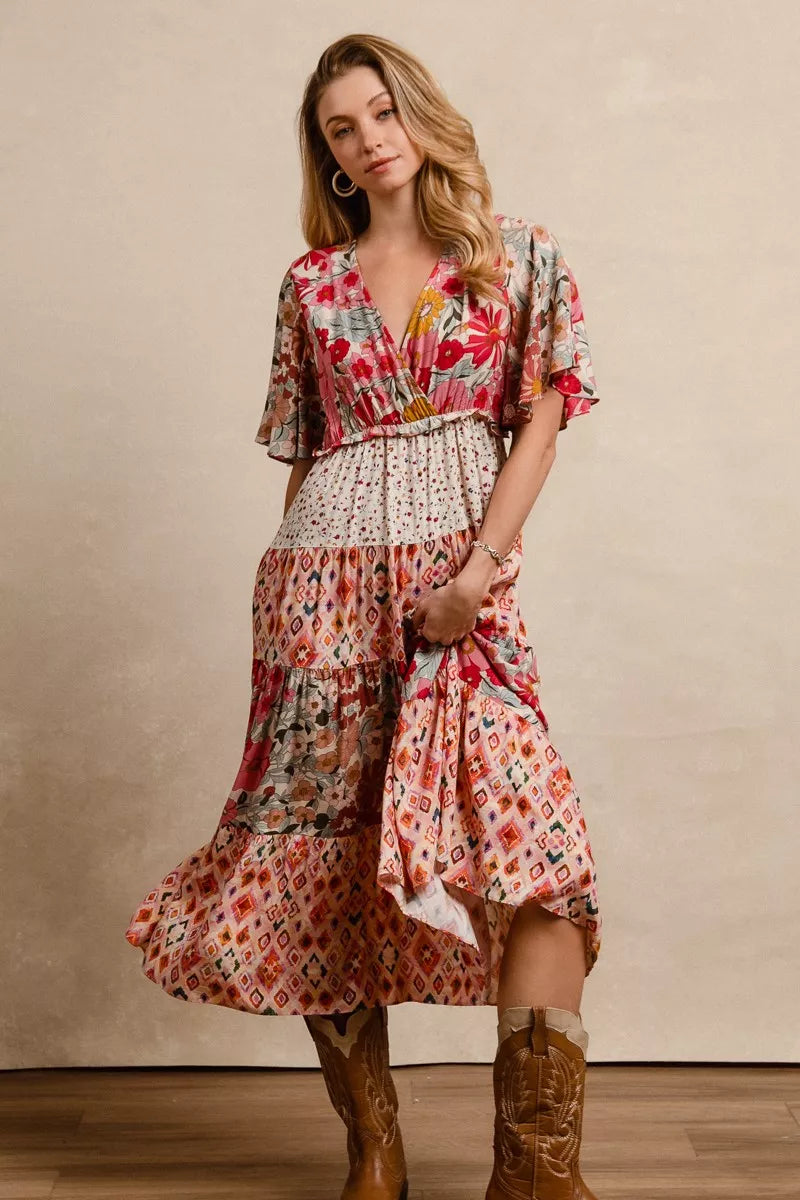 YSONA BiBi Floral Print Mix and Match Midi Dress — model wearing | Women's Dress | Shop YSONA
