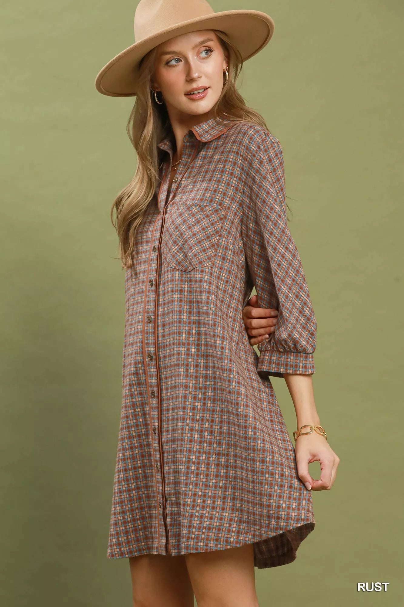 YSONA Umgee Plaid Button Down Oversized Shirt Dress — back view | Women's Dress | Shop YSONA