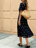 YSONA Daisy Print Tie-Front Midi Dress — detail view | Women's Dress | Shop YSONA
