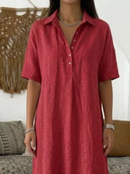 YSONA Full Size Button Detail Half Sleeve Dress Plus Size — full length view | Women's Dress