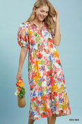 YSONA Umgee Watercolor Floral Tiered Midi Dress — front view | Women's Dress | Shop YSONA