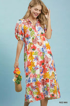 YSONA Umgee Watercolor Floral Tiered Midi Dress — front view | Women's Dress | Shop YSONA