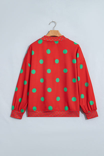 Brown Polka Dot Print Contrast Detail Oversized Tunic Sweatshirt