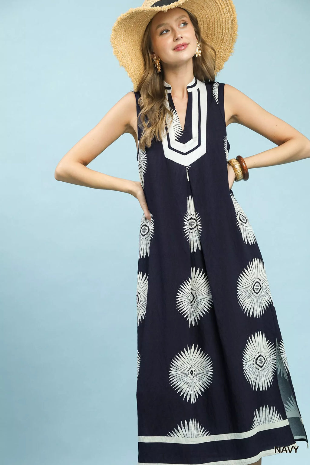 YSONA Umgee Sleeveless Geometric Midi Dress — detail view | Women's Dress | Shop YSONA
