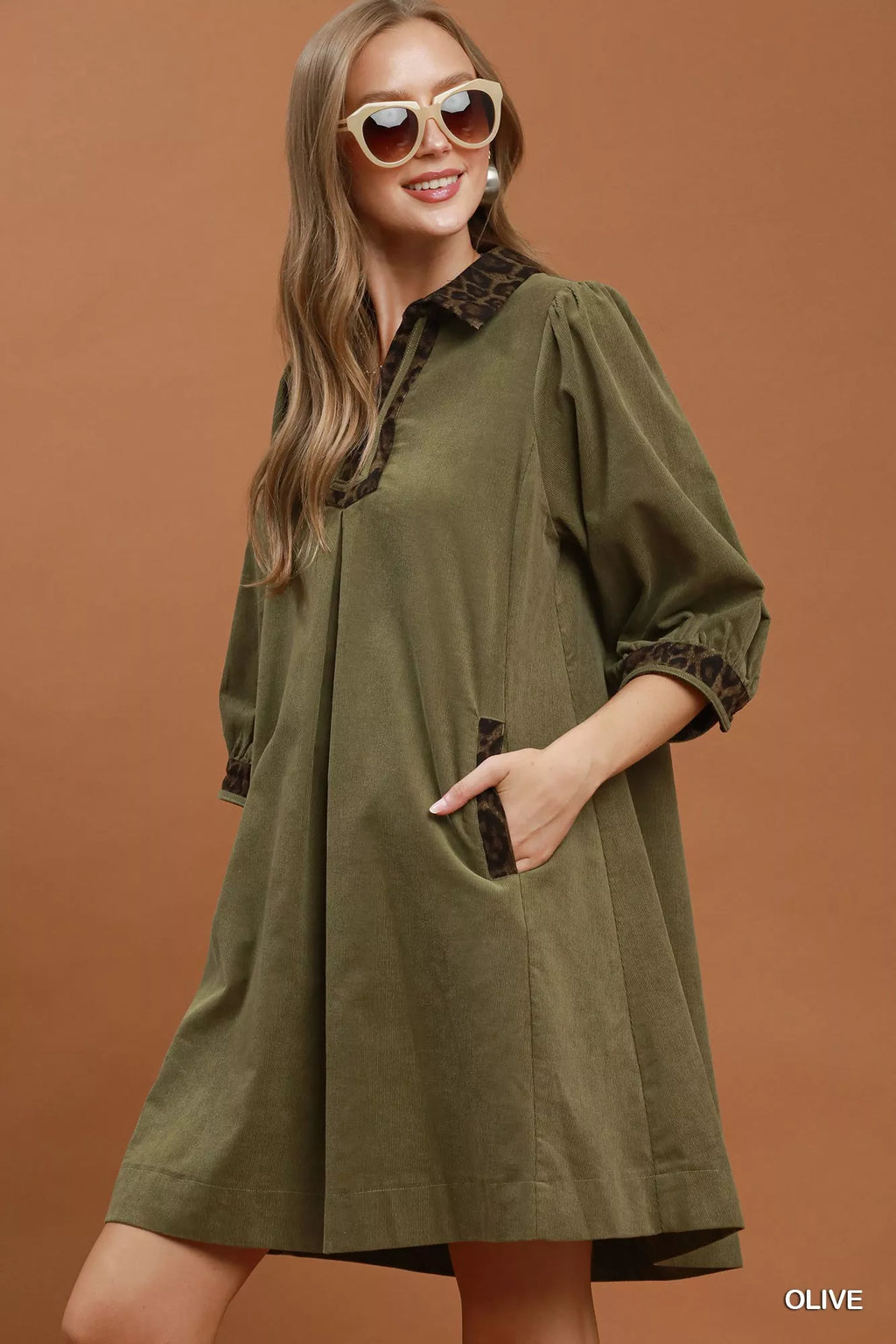 YSONA Umgee V-Neck Shift Dress with Contrast Trim — back view | Women's Dress | Shop YSONA