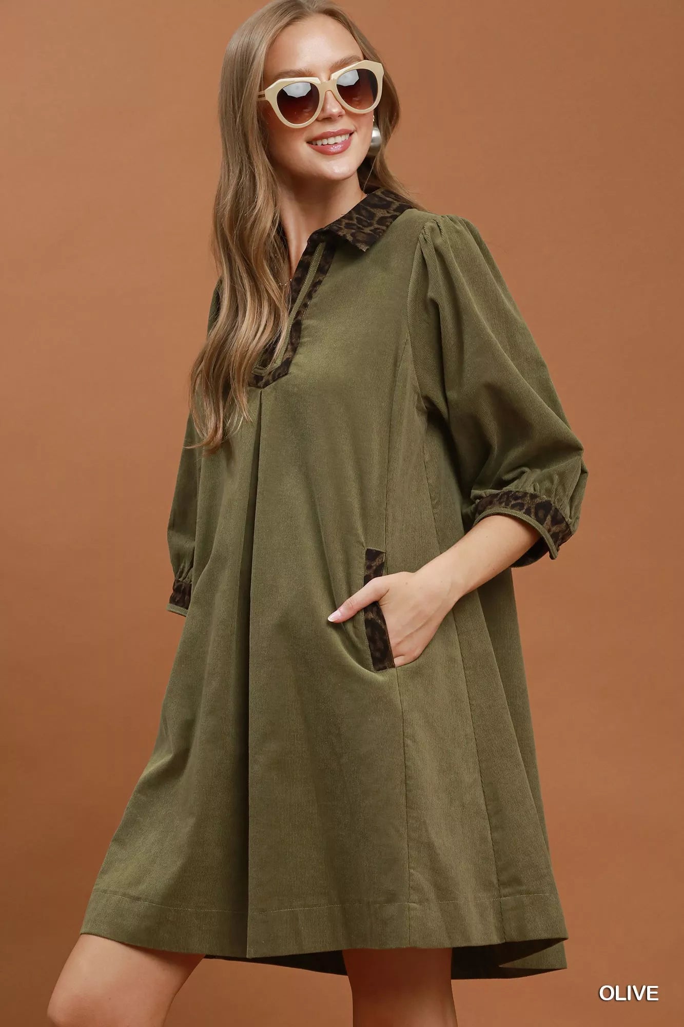 YSONA Umgee V-Neck Shift Dress with Contrast Trim — back view | Women's Dress | Shop YSONA