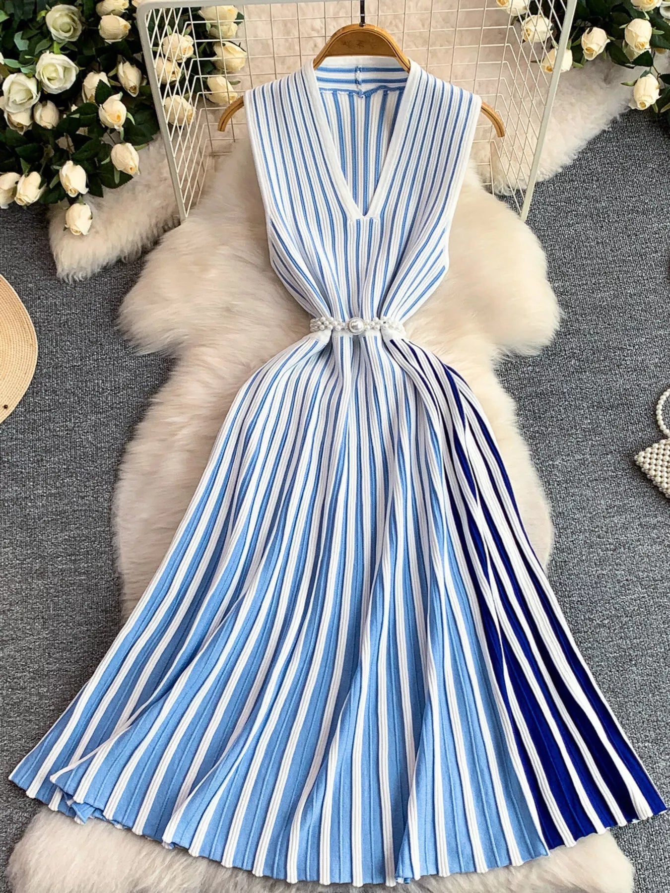 YSONA Striped Sleeveless Midi Dress — front view | Women's Dress | Shop YSONA