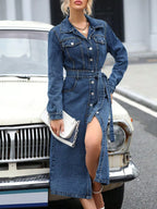 YSONA Belted Long Sleeve Denim Dress — side view | Women's Dress | Shop YSONA