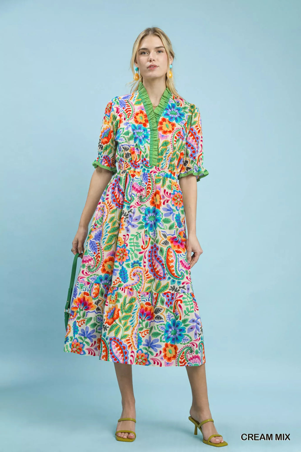 YSONA Umgee Mix Floral Midi Dress with Ruffle Trim — detail view | Women's Dress | Shop YSONA