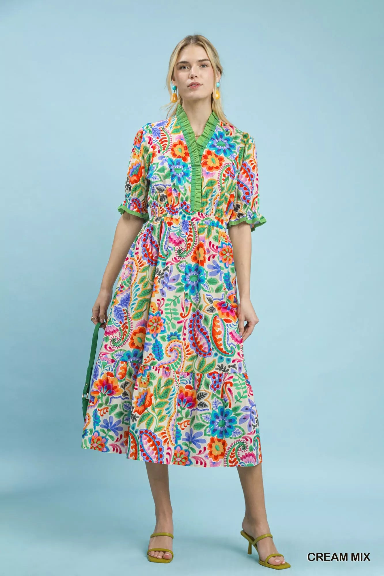 YSONA Umgee Mix Floral Midi Dress with Ruffle Trim — detail view | Women's Dress | Shop YSONA