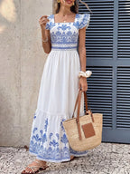 YSONA Printed Square Neck Maxi Dress — back view | Women's Dress | Shop YSONA