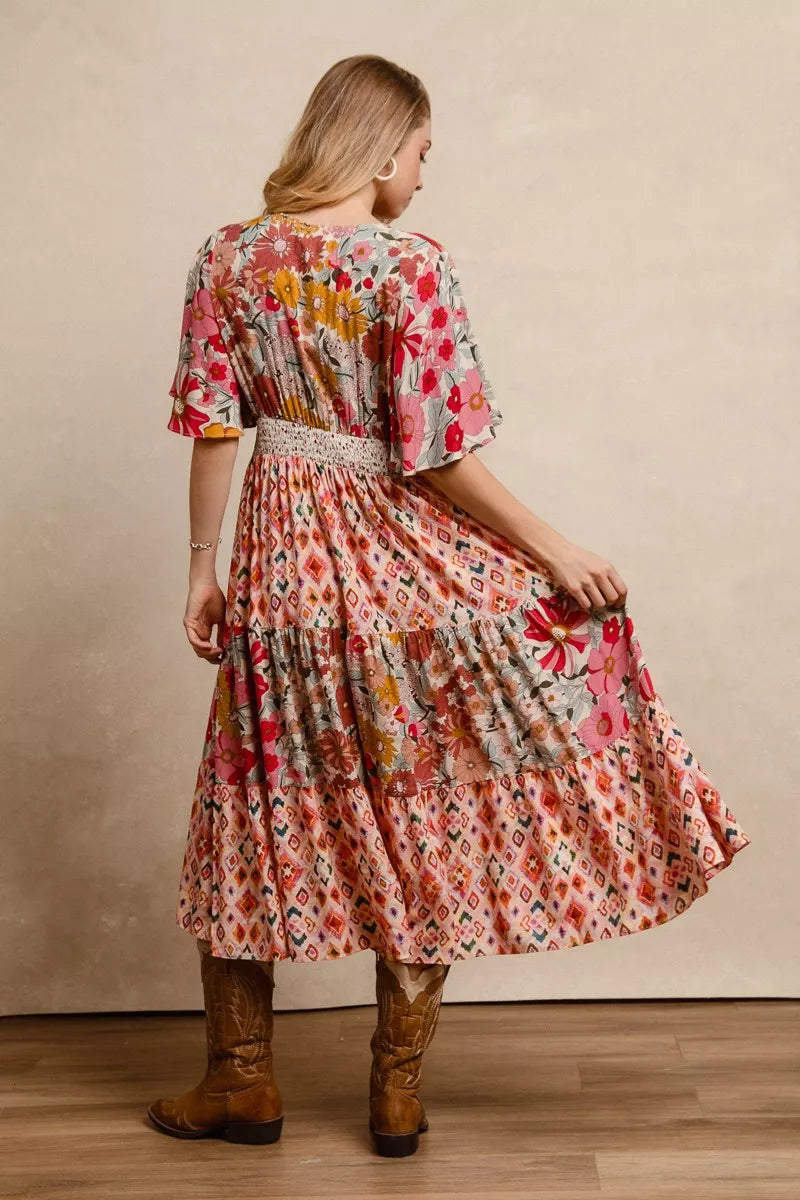 YSONA BiBi Floral Print Mix and Match Midi Dress — back view | Women's Dress | Shop YSONA