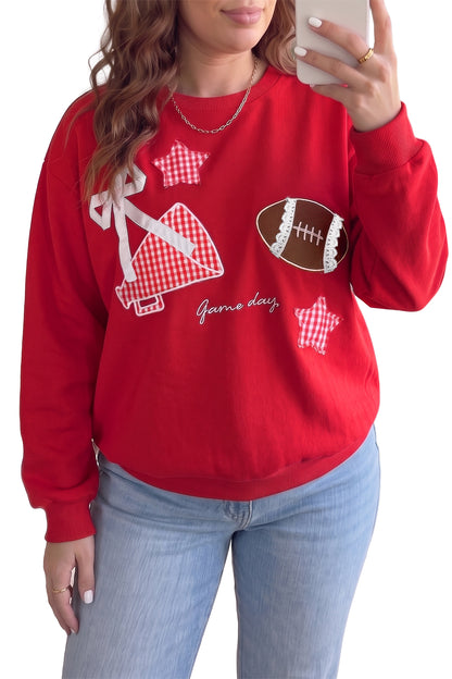 Black Rugby Game Day Patchwork Graphic Plus Size Sweatshirt