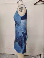 YSONA Patchwork Denim Sleeveless Dress — model wearing | Women's Dress | Shop YSONA