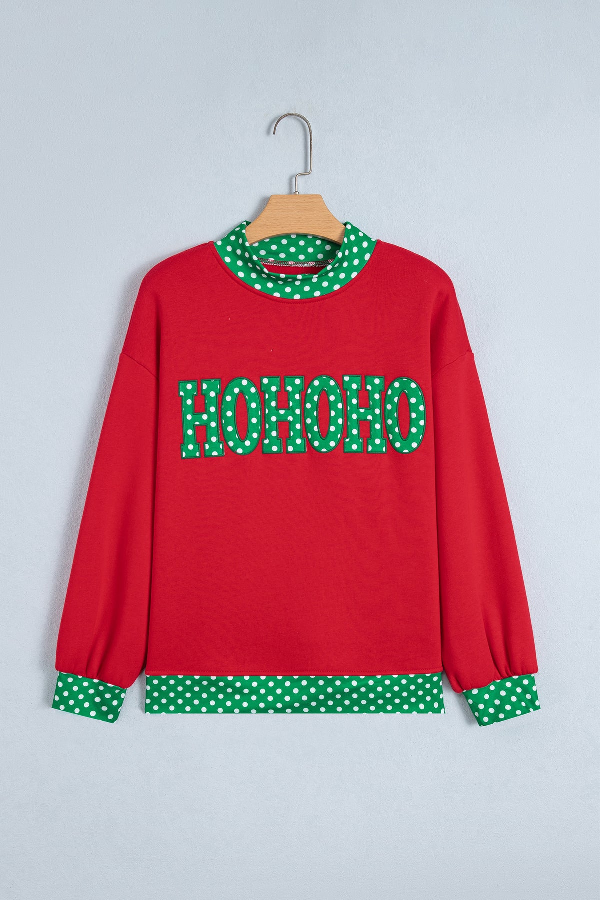 Dirty blue Polka Dot Letter Print Contrast Trim Mock Neck Sweatshirt