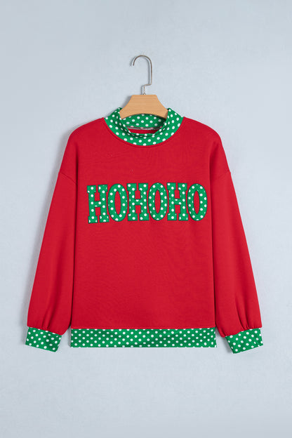 Dirty blue Polka Dot Letter Print Contrast Trim Mock Neck Sweatshirt