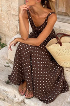 YSONA Polka Dot Print Square Neck Sleeveless Vacation Maxi Dress — side view | Women's Dress