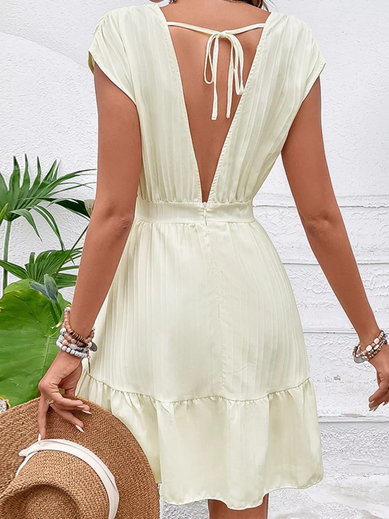 YSONA Tiered Cap Sleeve Mini Dress — close-up view | Women's Dress | Shop YSONA