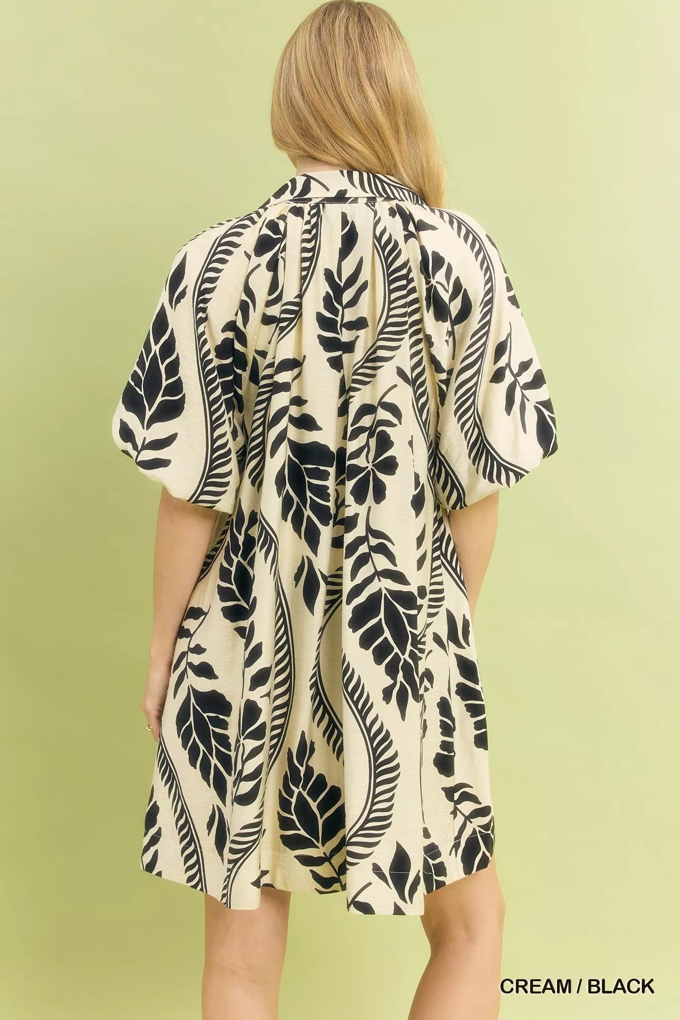 YSONA Umgee Leafy Ogee Print Mini Dress — side view | Women's Dress | Shop YSONA