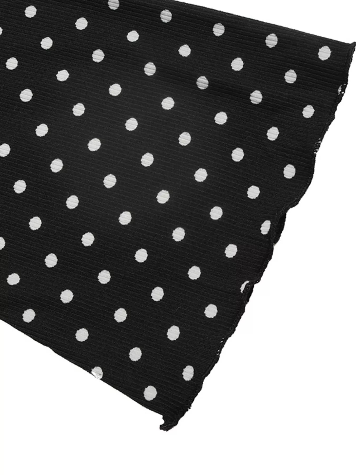 YSONA Polka Dot Lace Trimmed V-Neck Mini Dress — full length view | Women's Dress | Shop YSONA