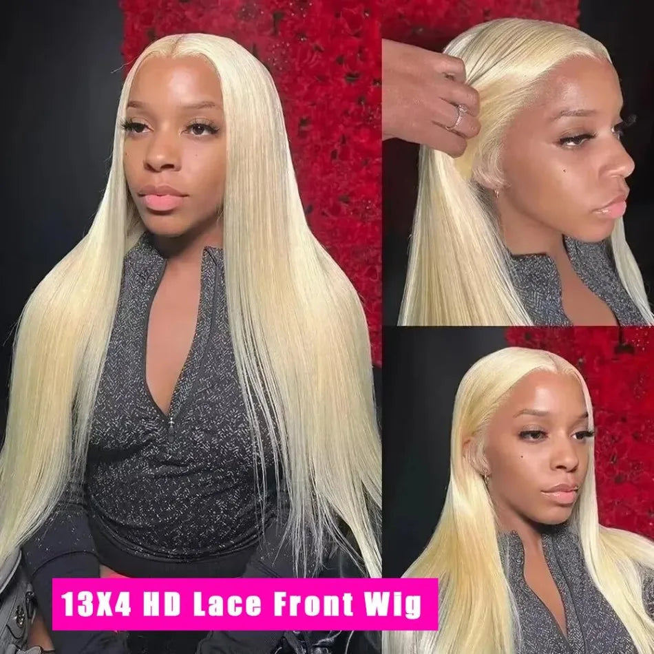 613 Blonde Straight 13x6 HD Lace Frontal Wig – 220% Density 13x4, 38 Inch Pre-Plucked