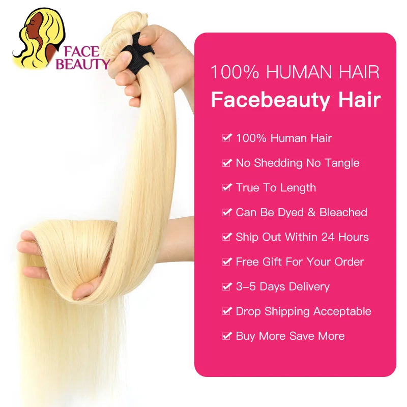 613 Blonde Straight Hair Bundles – Brazilian Remy Weave, 1/3/4 Bundle Deals 8–40 Inch